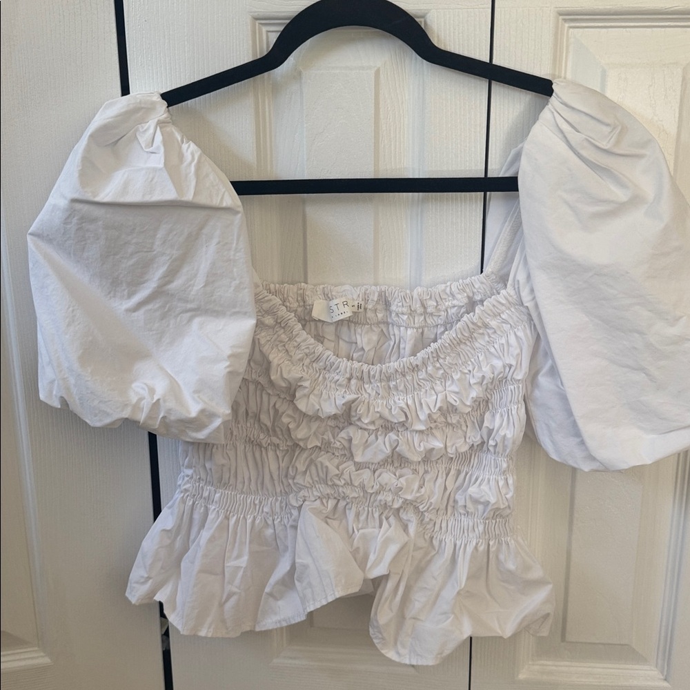 White Puff Sleeve Ruched Top